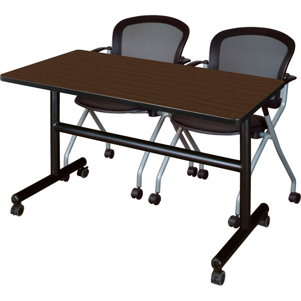 B3219687 Kobe Training Nesting Table with 2 Cadence Black Nesting Chairs, Neo Walnut - 48 x 24 in.