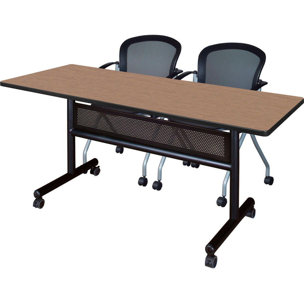 B3219745 Kobe Privacy Nesting Table with 2 Cadence Black Nesting Chairs, Noble Oak - 60 x 24 in.