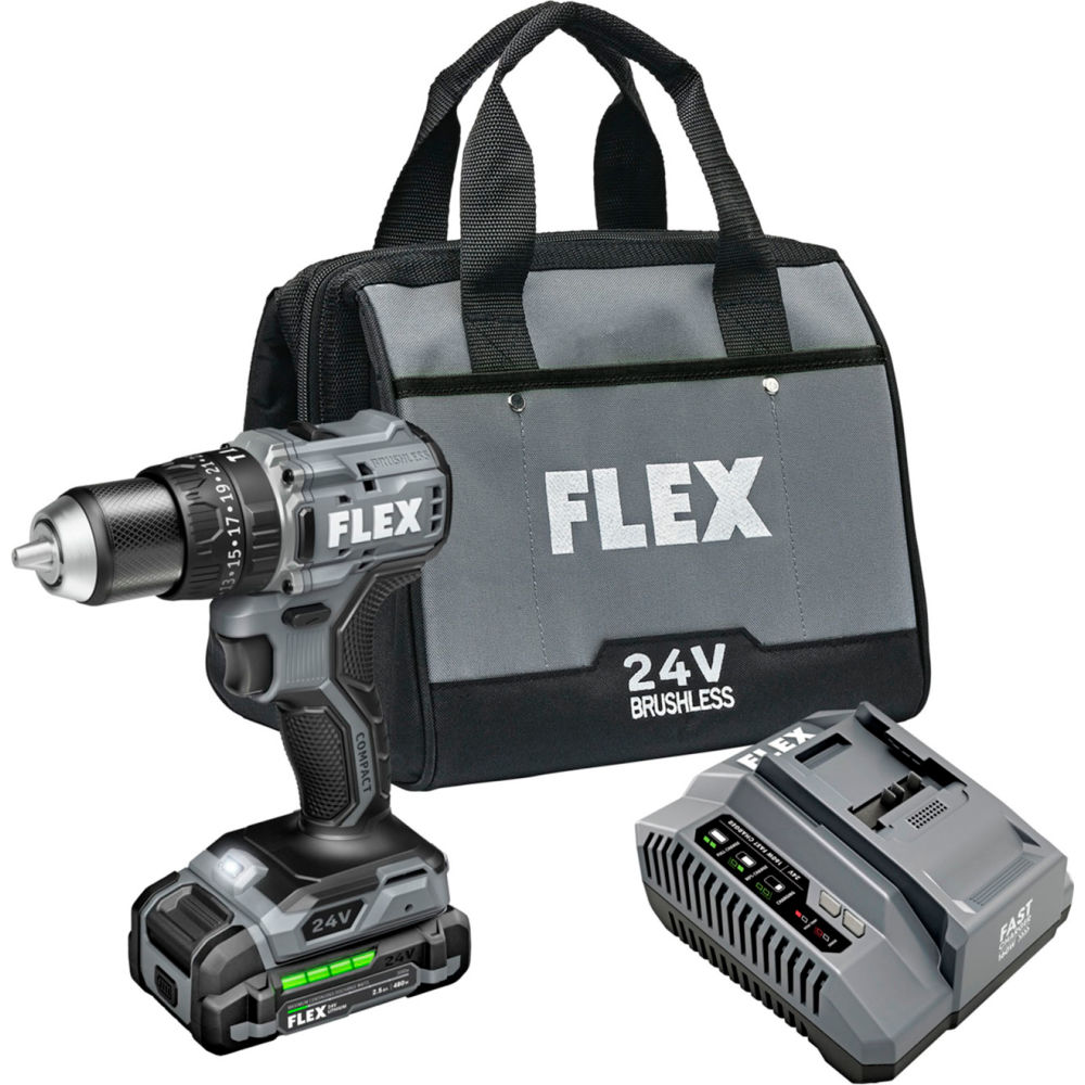 Chervon North America B3168369 Flex 2-Speed Cordless Compact Hammer Drill Kit - 0.5 in. Chuck Size - 2.5Ah Lithium-Ion Battery - Gray - 24V