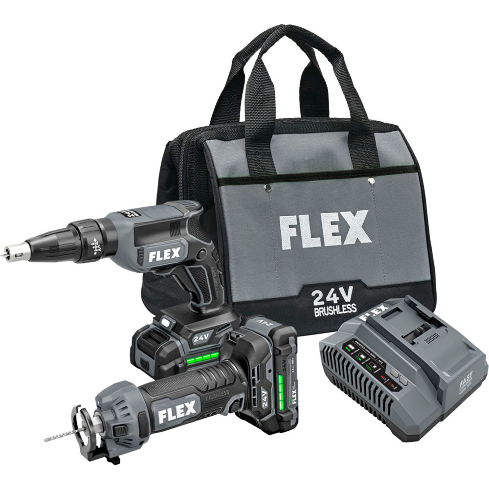 Chervon North America B3168286 Flex Brushless Drywall Screw Gun & Cut Out Tool Combo Kit with 2.5Ah Lithium-Ion Batteries - Gray - 24V