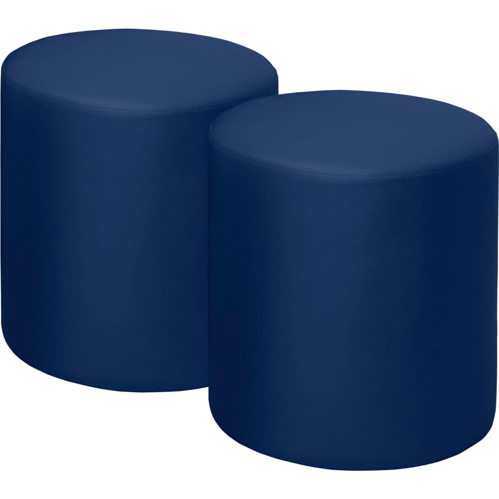 B3220001 Logan Round Vinyl Ottoman, Naval Blue - Set of 2