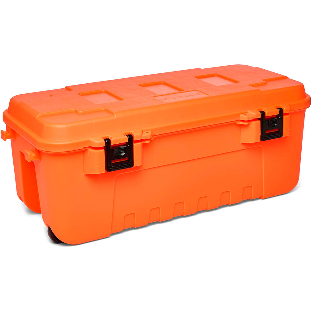 Stackable Storage Trunk W/ Lid, 27 gal, 37-1/4 in L x 18 in W x 14 in H, Blaze Orange, Plastic
