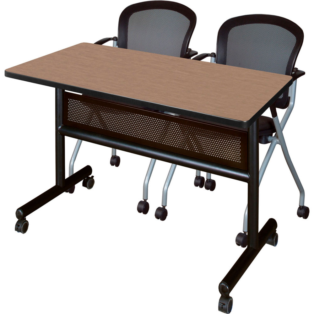 B3219719 Kobe Privacy Nesting Table with 2 Cadence Black Nesting Chairs, Noble Oak - 48 x 24 in.