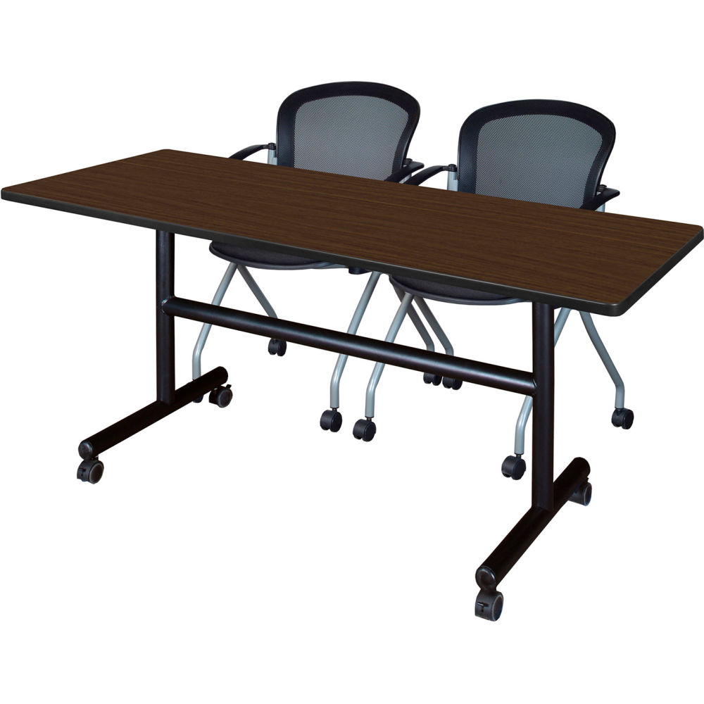 B3219551 Kobe Training Nesting Table with 2 Cadence Black Nesting Chairs, Neo Walnut - 60 x 24 in.