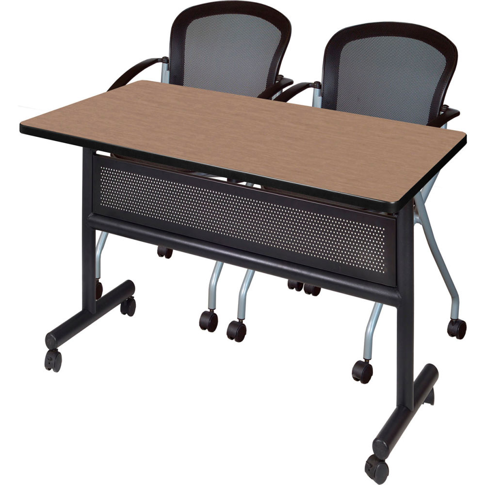 B3219724 Kobe Privacy Nesting Table with 2 Cadence Black Nesting Chairs, Noble Oak - 48 x 30 in.