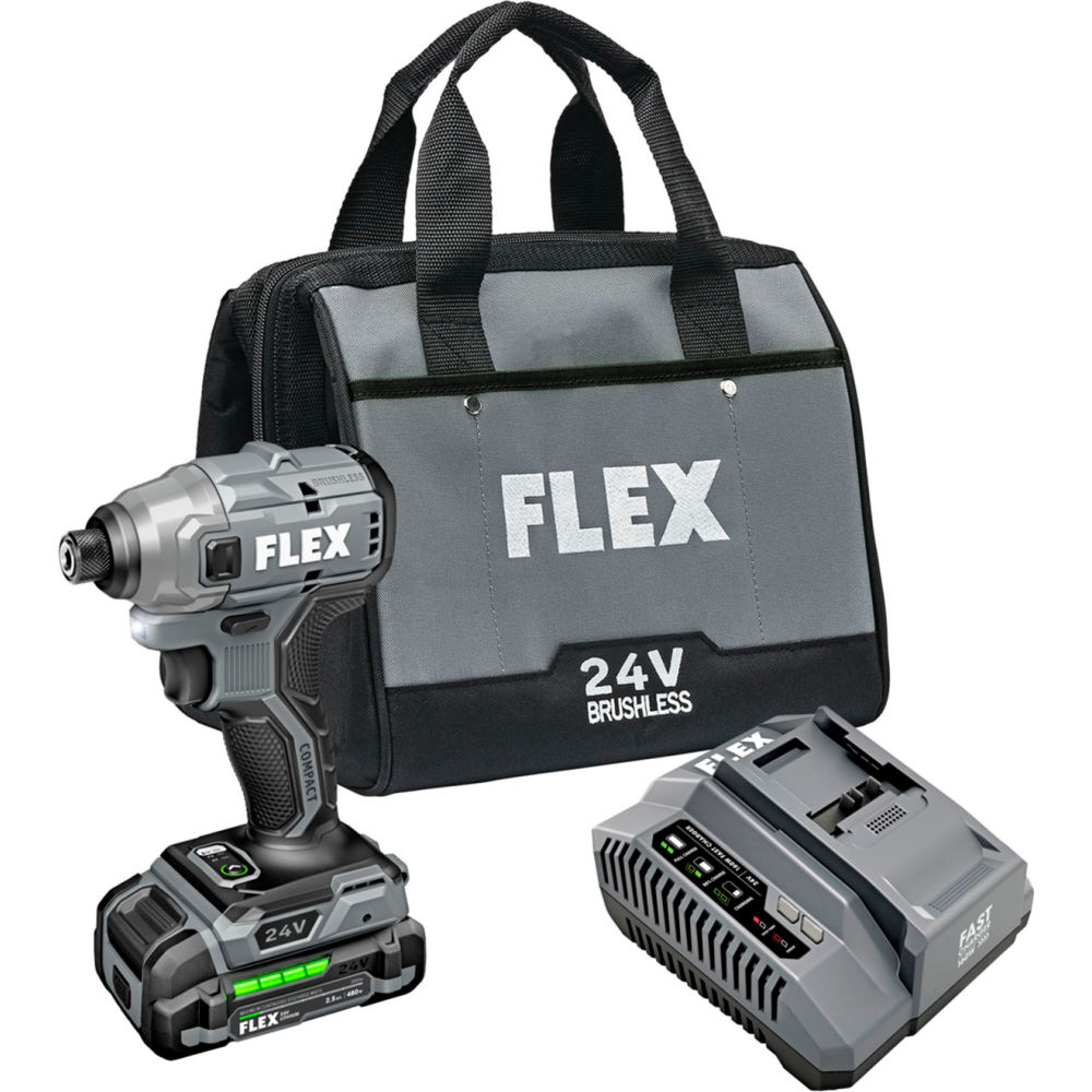Chervon North America B3168387 Flex Cordless 0.25 in. Hex Compact Impact Driver Kit with 2.5Ah Lithium-Ion Battery - 24V