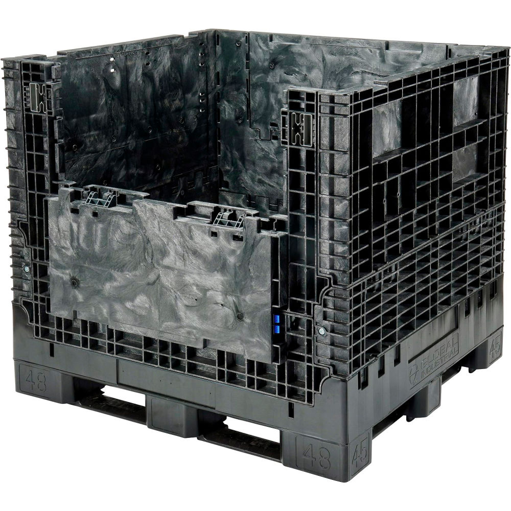 Global Industrial B3195556 Folding Plastic Bulk Container - 48 x 45 x 44 in. - 2000 lbs - Black