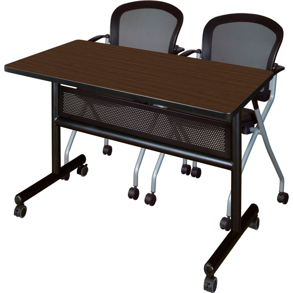 B3219651 Kobe Privacy Nesting Table with 2 Cadence Black Nesting Chairs, Neo Walnut - 48 x 24 in.