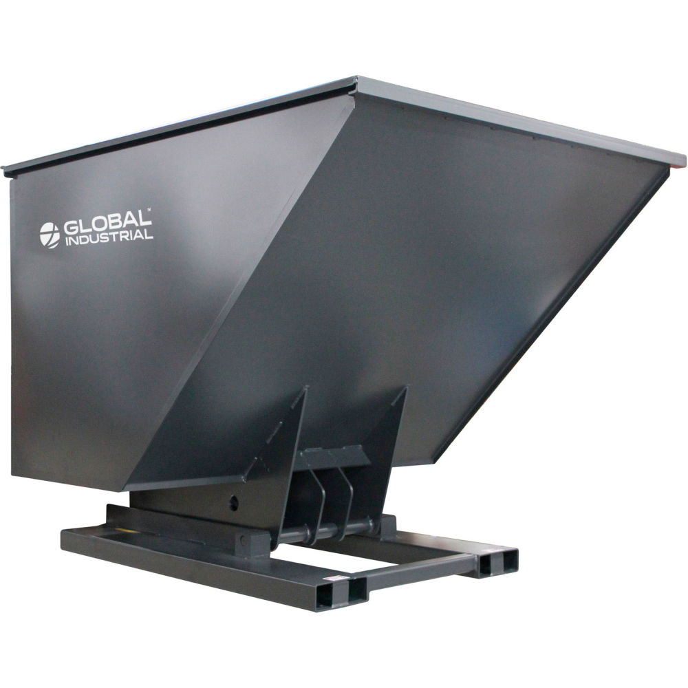 Global Industrial B3214589 Hydraulic Powered Self-Dumping Forklift Hopper - 2 cu. Yard - Gray - 6000 lbs