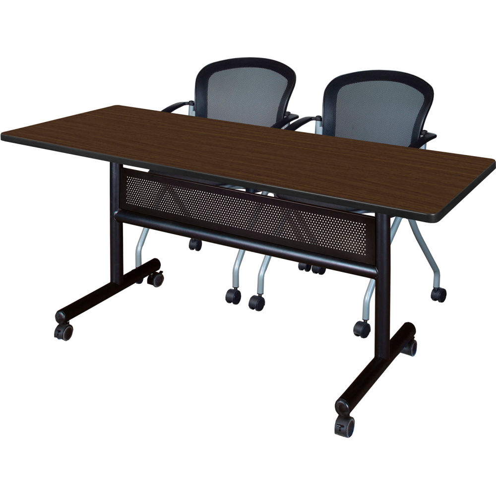 B3219771 Kobe Privacy Nesting Table with 2 Cadence Nesting Chairs, Neo Walnut - 60 x 24 in.