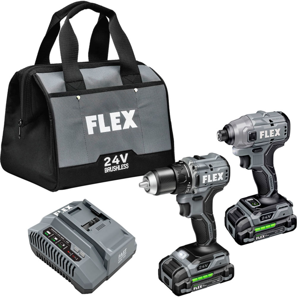 Chervon North America B3168392 Flex 0.5 in. Compact Drill Driver & 0.25 in. Hex Impact Driver 2 Tool Combo Kit - 2.5Ah Lithium-Ion Battery - Gray