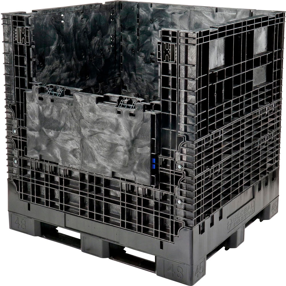 Global Industrial B3195557 Folding Plastic Bulk Container - 48 x 45 x 51 in. - 2000 lbs - Black