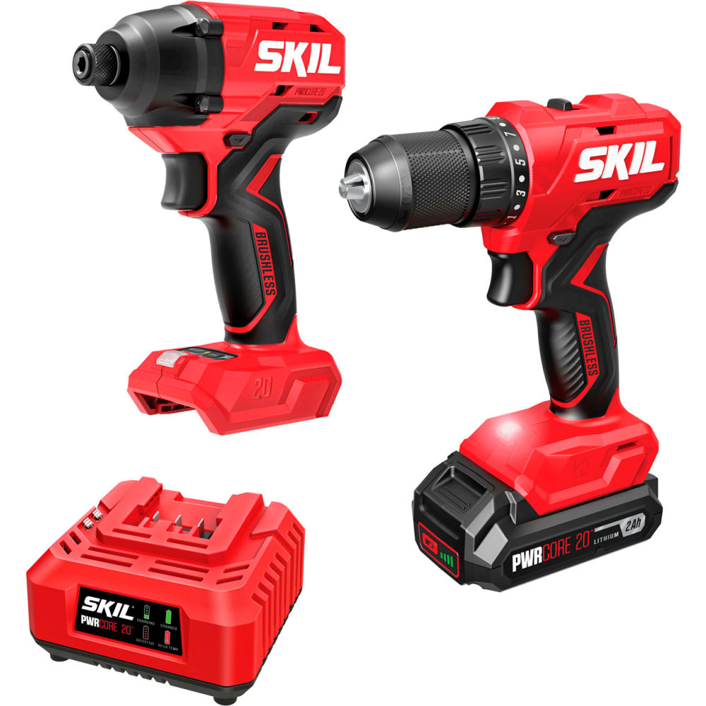Chervon North America B3220317 Skil PWRCORE 20 Combo Drill & Impact Driver Kit - Brushless - 20V - Red & Black
