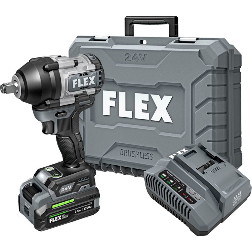 Chervon North America B3168422 Flex Cordless 0.5 in. Mid Torque Impact Wrench Kit with 3.5Ah Stacked Lithium-Ion Battery - 24V