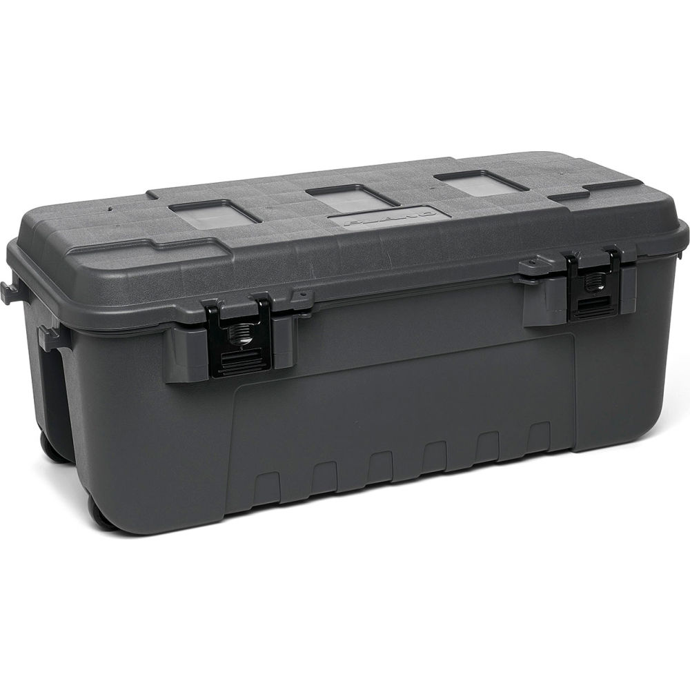 Stackable Storage Trunk W/ Lid, 27 gal, 37-1/4 in L x 18 in W x 14 in H, Charcoal, Plastic