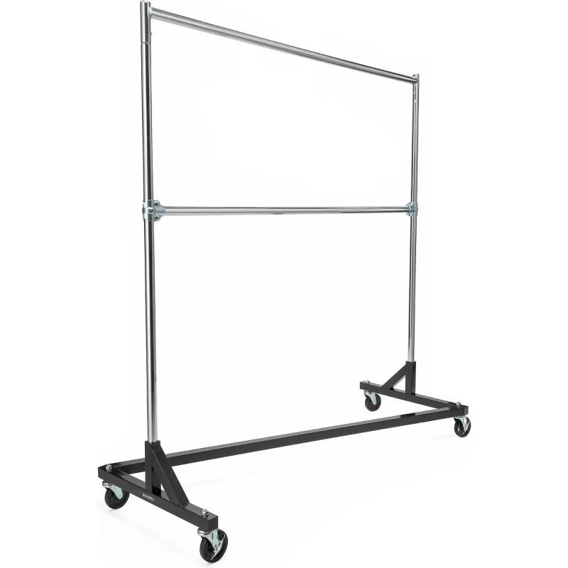 Global Industrial B3191065 Rolling Z-Rack Garment Storage Rack - Middle Bar - 63 x 24 x 68 in. - Black Base