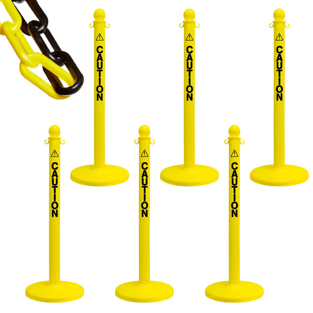 Global Industrial B3089952 Mr. Chain Caution Label Stanchion & Chain Kit - 40 in. Height - 50 ft. of 2 in. Chain - Yellow