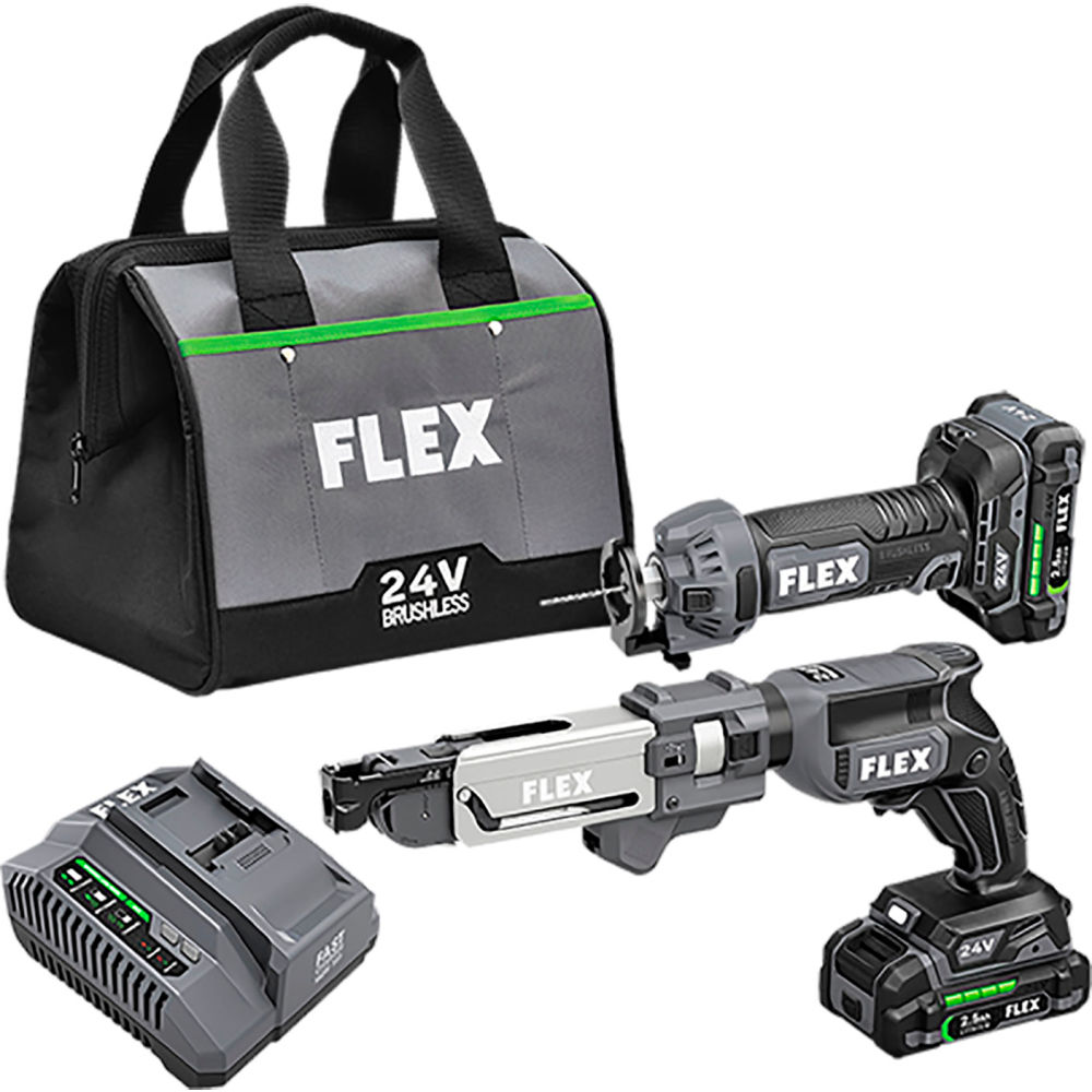 Chervon North America B3131386 Flex Brushless 2 Tool Combo Kit with Drywall Screw Gun - Magazine & Cut Out Tool - 24V