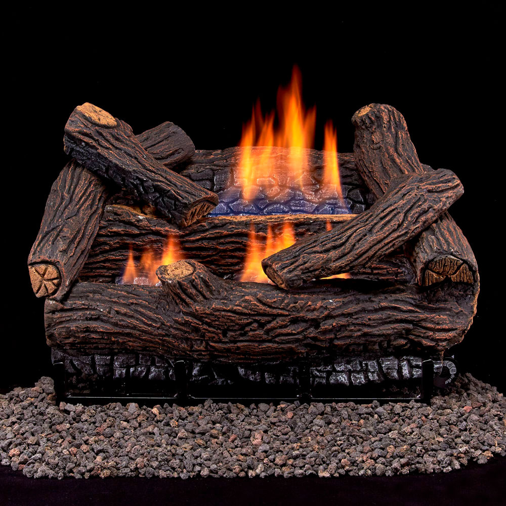 B3220578 Duluth Forge 18 in. Vent Free Indoor Propane Gas Log Set with T-Stat Control - 30000 BTU - Stacked Red Oak