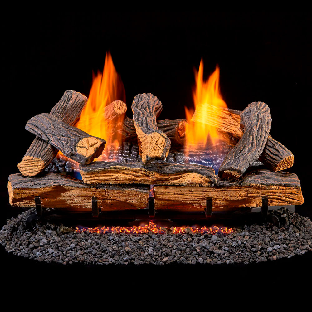 B3220532 24 in. Duluth Forge Vent Free Indoor Propane Gas Log Set with Remote Control, 33000 BTU - Split Oak