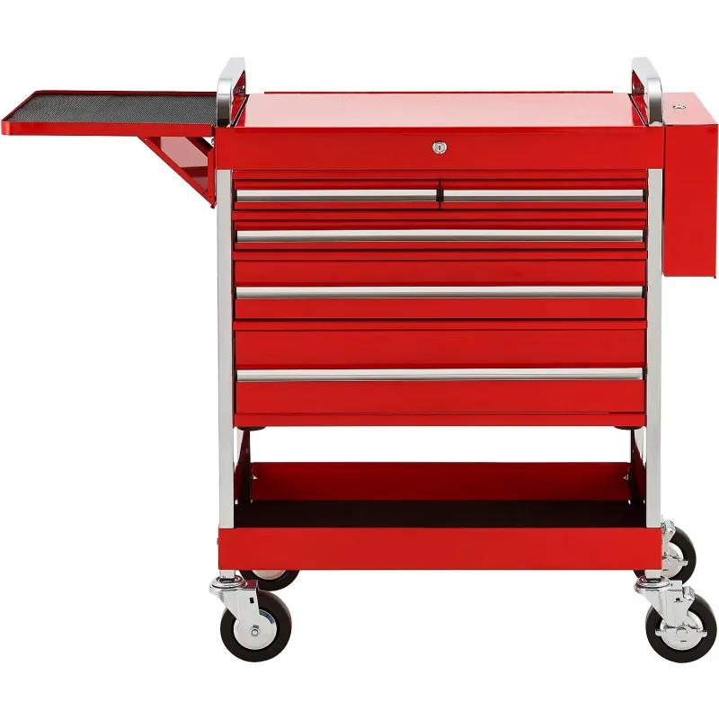 Global Industrial 133804 Professional 5-Drawer Tool Cart with Locking Top - Red