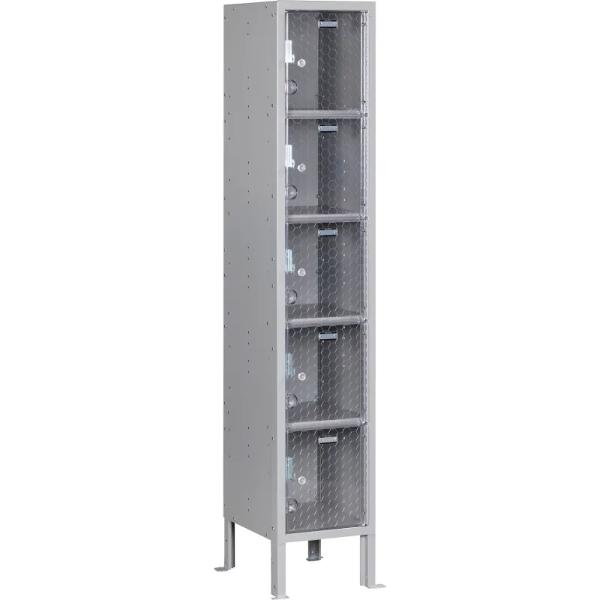 Global Industrial B3191052GYU 5-Tier 5 Door Clear View Locker - 12 x 15 x 66 in. - Gray - Unassembled