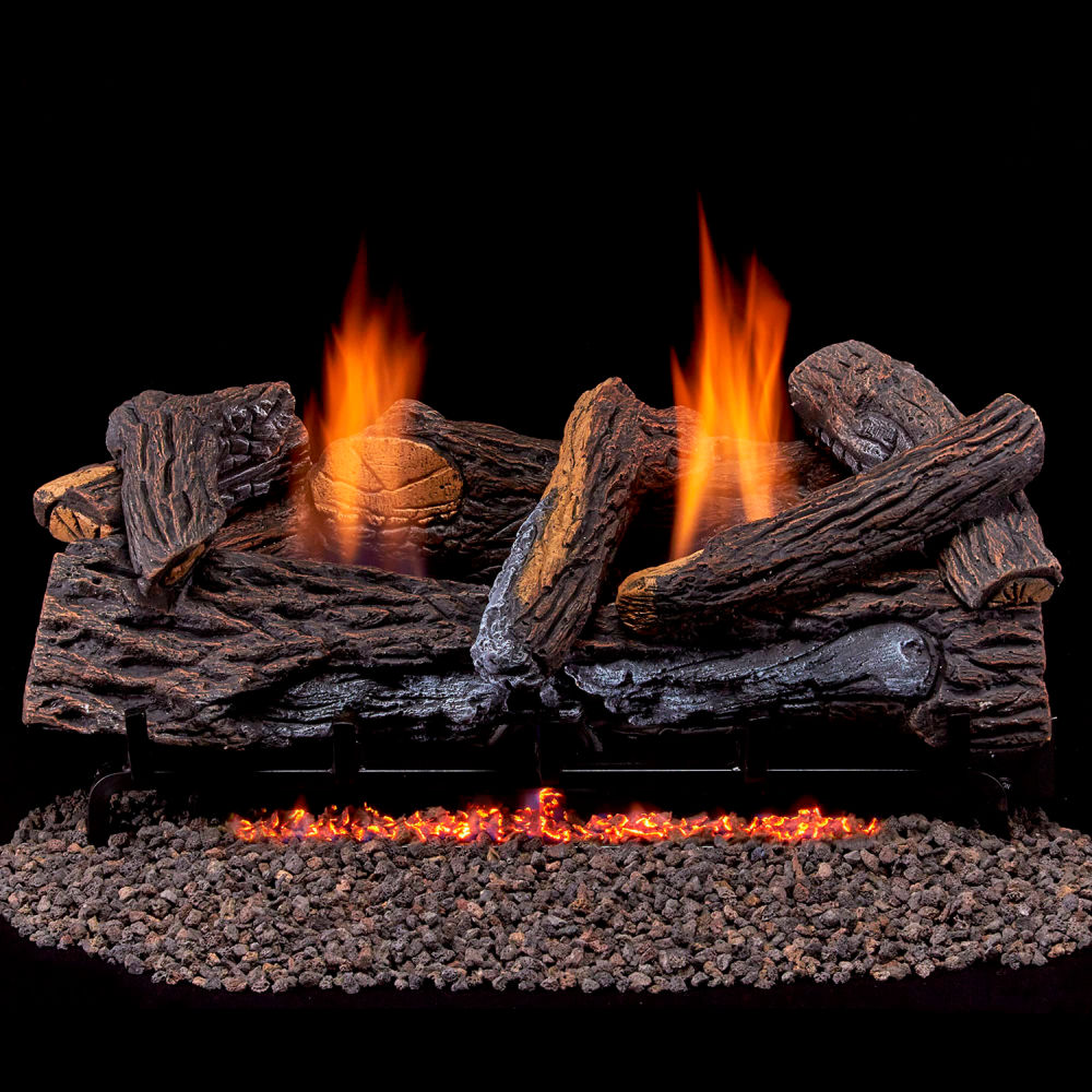 B3220545 Duluth Forge 24 in. Vent Free Indoor Propane Gas Log Set with Remote Control - 33000 BTU - Stacked Oak