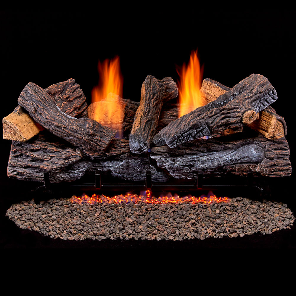 B3082645 Duluth Forge Ventless Dual Fuel Log Set - 30 in. Stacked Red Oak - 33000 BTU - T-Stat Control
