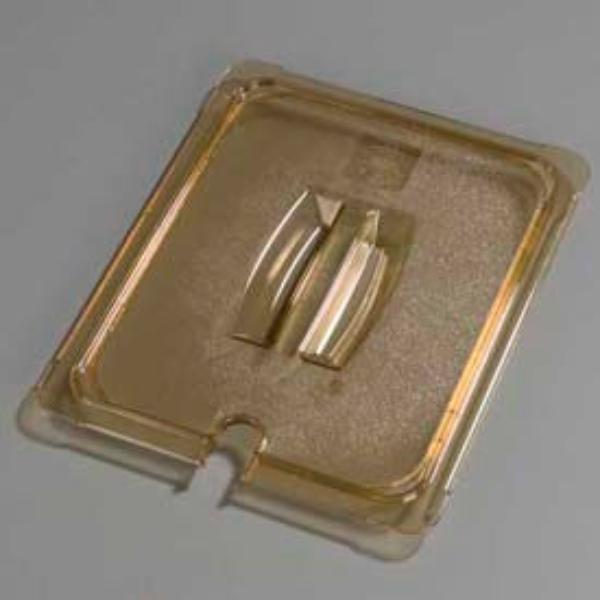 Picture of Carlisle Sanitary Maintenance B638042 Topnotch Universal Handled Notched Lid - 12.75 x 10.375 in. - Amber