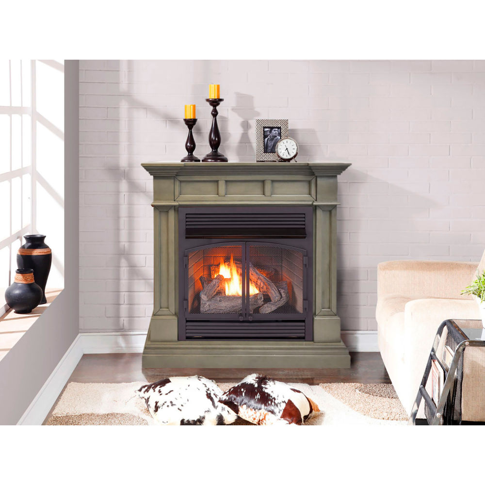 B3082765 Duluth Forge Dual Fuel Ventless Gas Fireplace with Mantel - 32000 BTU - Remote Control - Slate Gray