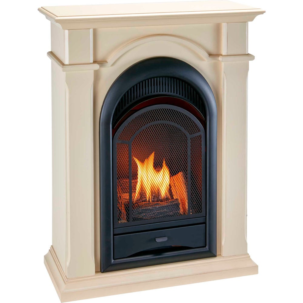 B3082836 Procom Dual Fuel Ventless Gas Fireplace System with Corner Combo Mantel - 15000 BTU - T-Stat - Antique White