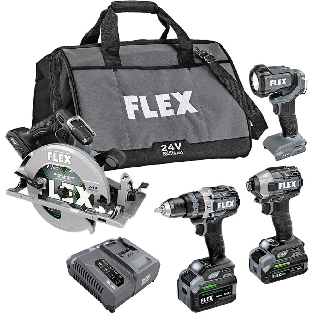 Chervon North America B3131383 Flex 4 Tool Combo Kit with Turbo Hammer Drill Driver - Impact Driver Quick Eject - Circ Saw & Work Light