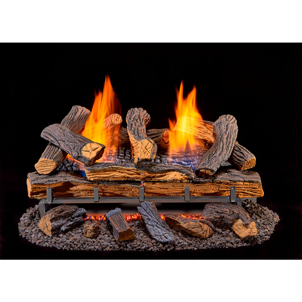 B3220614 Duluth Forge 24 in. Vent Free Indoor Propane Gas Log Set with Thermostat Control - 33000 BTU - Split Oak