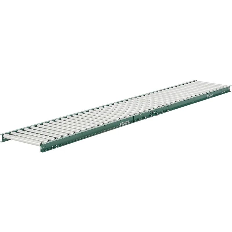 Global Industrial 293322 18 in. Light Duty Gravity Roller Conveyor - 10 ft. - 3 in. Roller Centers