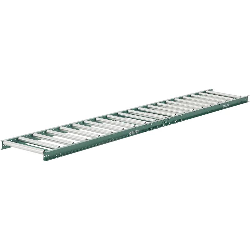 Global Industrial 293324 18 in. Light Duty Gravity Roller Conveyor - 10 ft. - 6 in. Roller Centers