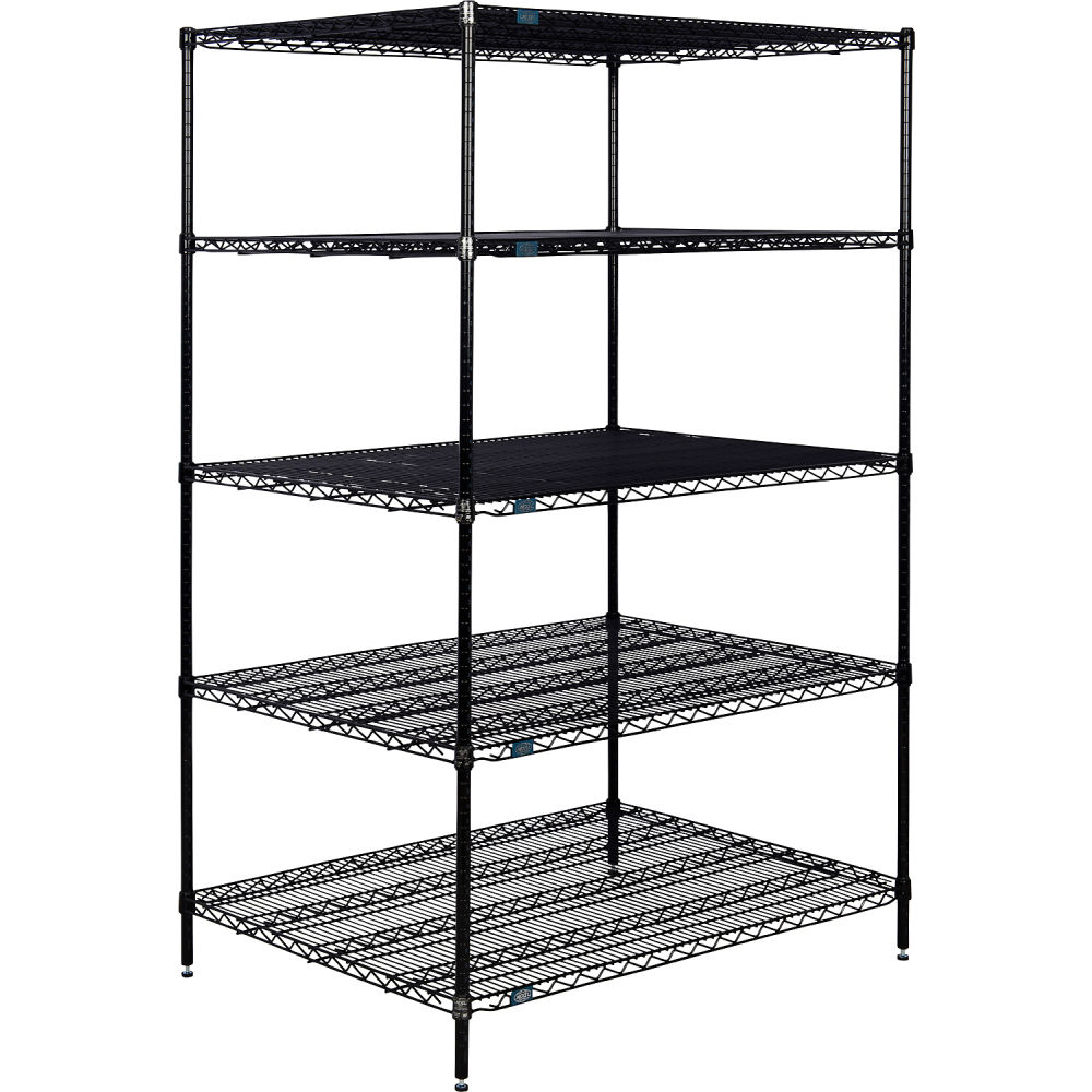 Global Industrial B3232730 Nexel 5 Shelf Black Epoxy Wire Shelving Unit Starter - 72 x 36 x 96 in.
