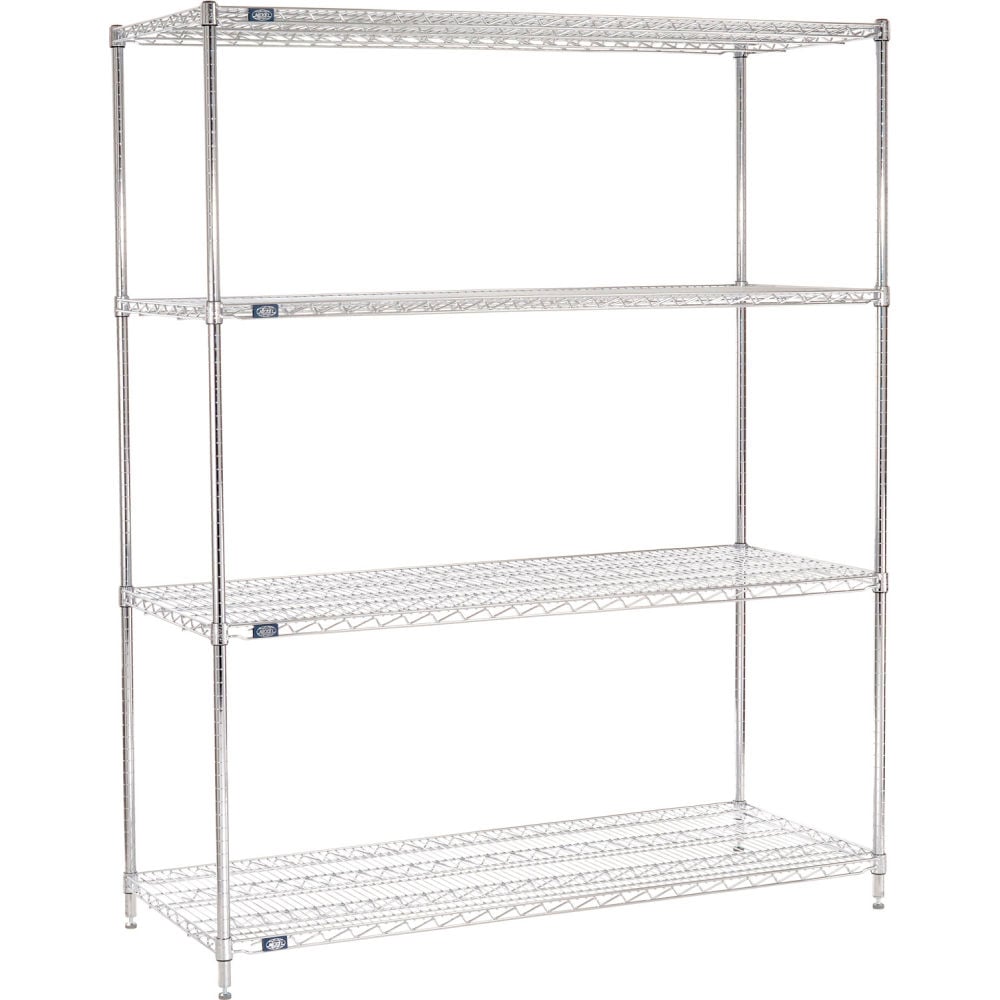 Global Industrial B3232805 Nexel 4 Shelf Chrome Wire Shelving Unit Starter - 60 x 24 x 96 in.