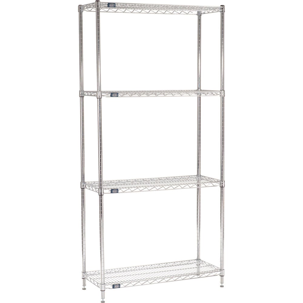 Global Industrial B3232698 Nexel 4 Shelf Chrome Wire Shelving Unit Starter - 42 x 14 x 96 in.