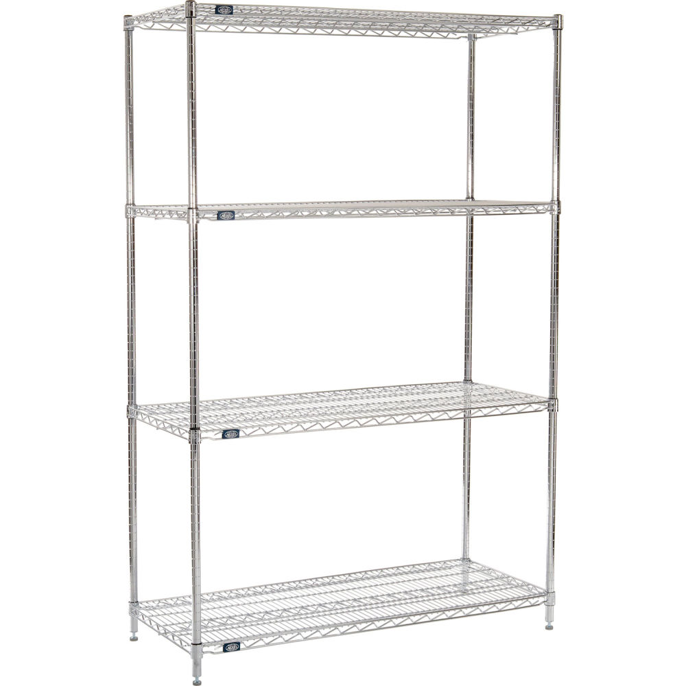 Global Industrial B3232786 Nexel 4 Shelf Chrome Wire Shelving Unit Starter - 54 x 21 x 96 in.