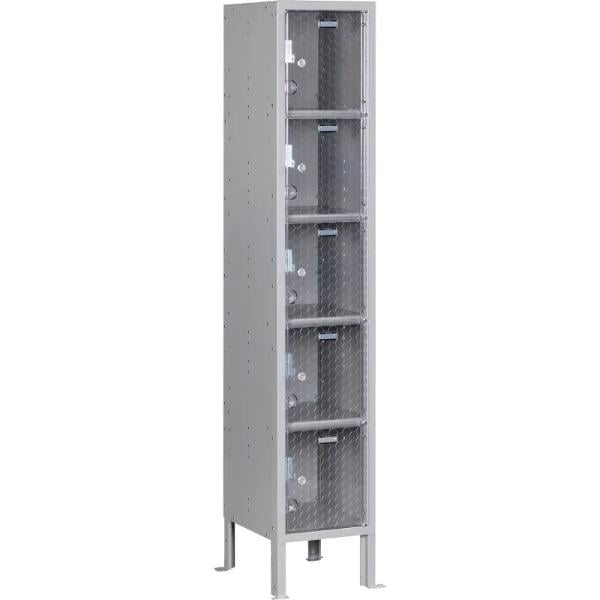Global Industrial B3191753GYA 5-Tier 5 Door Clear View Locker - 12 x 18 x 66 in. - Gray - Assembled