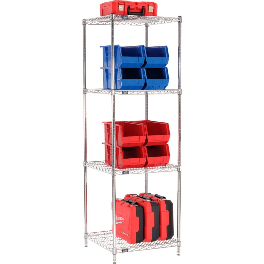 Global Industrial B3232778 Nexel 4 Shelf Chrome Wire Shelving Unit Starter - 24 x 24 x 96 in.