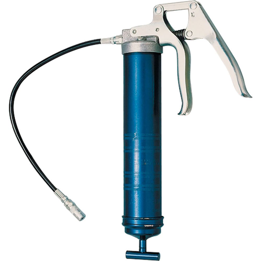 B3214837 Lincoln Lubrication 2-Way Loading Heavy Duty Pistol Grip Grease Gun with 18 in. Hose - Blue & Silver