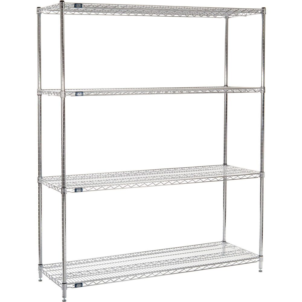 Global Industrial B3232798 Nexel 4 Shelf Chrome Wire Shelving Unit Starter - 60 x 21 x 96 in.