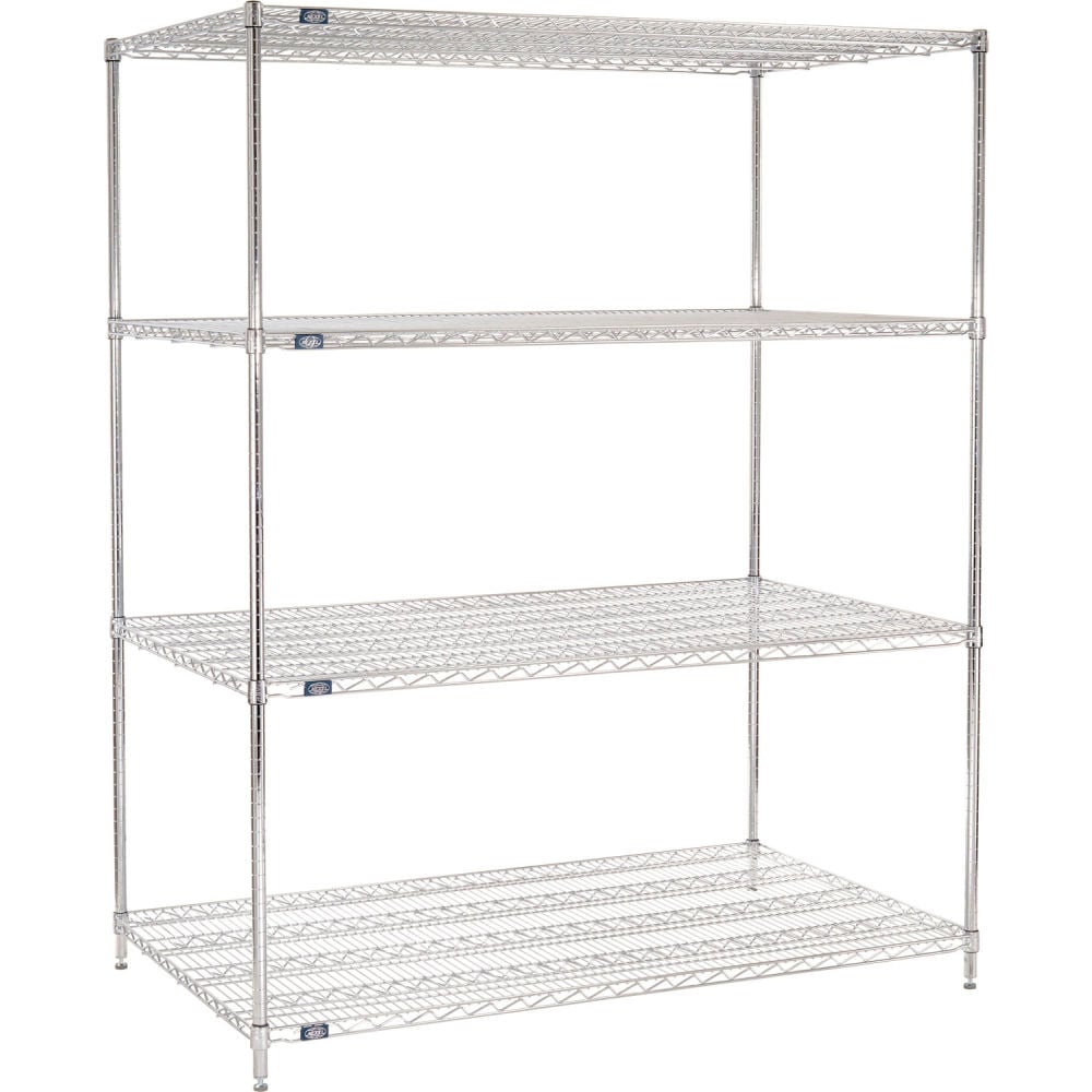 Global Industrial B3232592 Nexel 4 Shelf Chrome Wire Shelving Unit Starter - 72 x 36 x 96 in.
