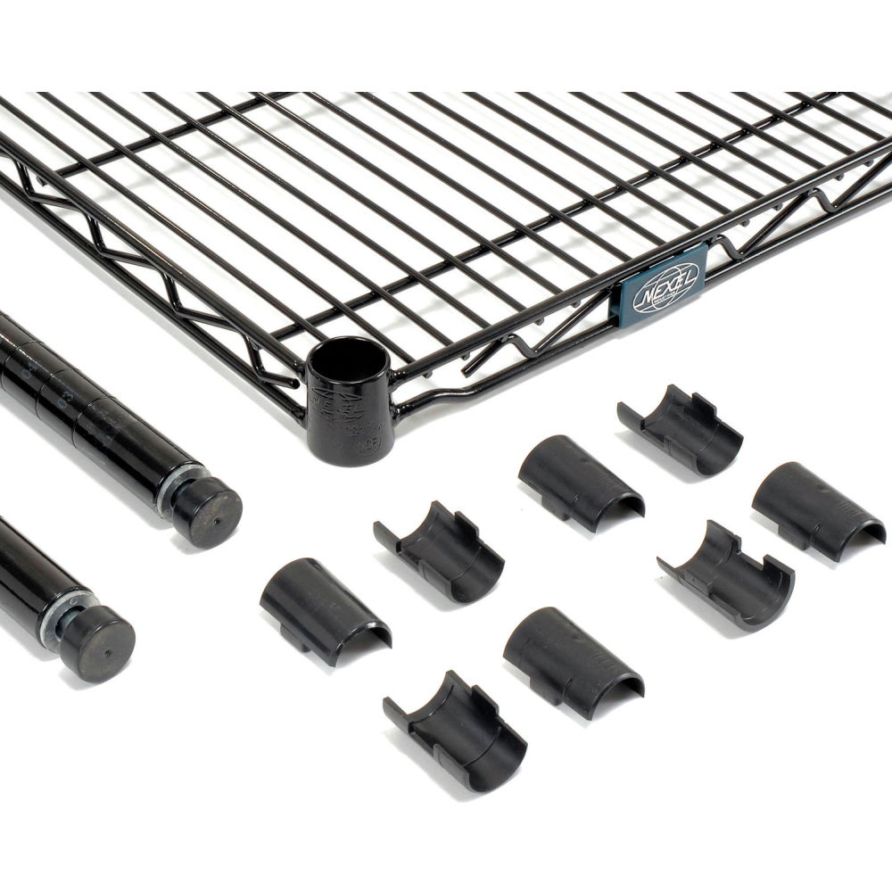 Global Industrial B3232705 Nexel 4 Shelf Black Epoxy Wire Shelving Unit Add On - 24 x 14 x 96 in.