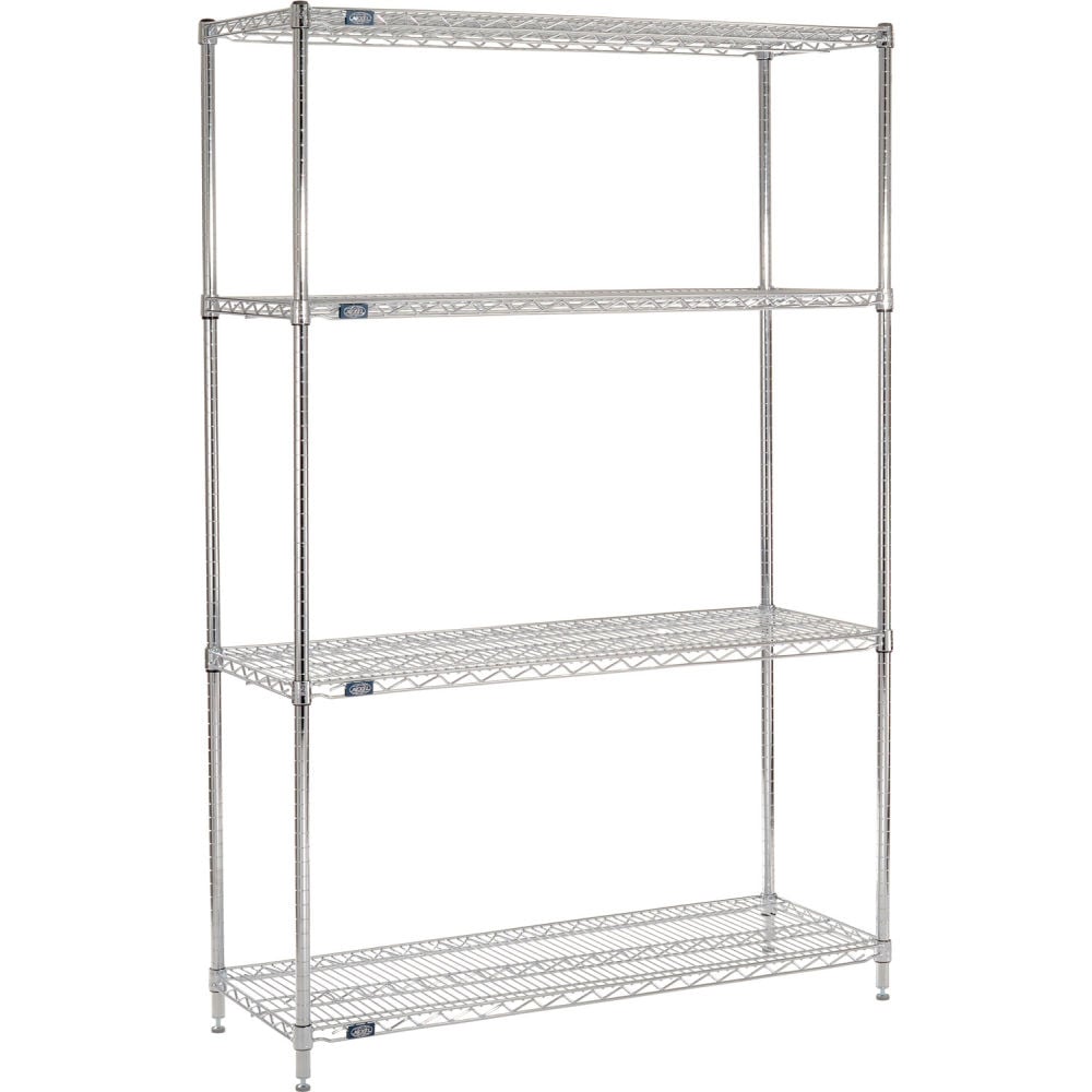 Global Industrial B3232483 Nexel 4 Shelf Chrome ESD Wire Shelving Unit Starter - 48 x 21 x 96 in.