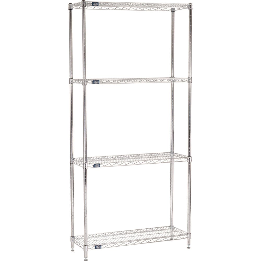 Global Industrial B3232610 Nexel 4 Shelf Chrome Wire Shelving Unit Starter - 36 x 12 x 96 in.