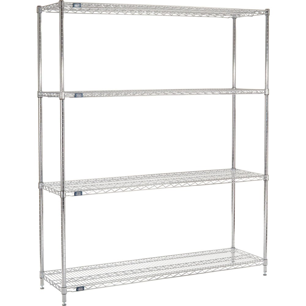 Global Industrial B3232775 Nexel 4 Shelf Chrome Wire Shelving Unit Starter - 60 x 18 x 96 in.