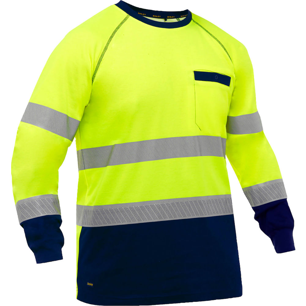 B3186105 Bisley Mens Long Sleeve Shirt with Navy Bottom - Class 3 - 2XL - Hi-Vis Yellow