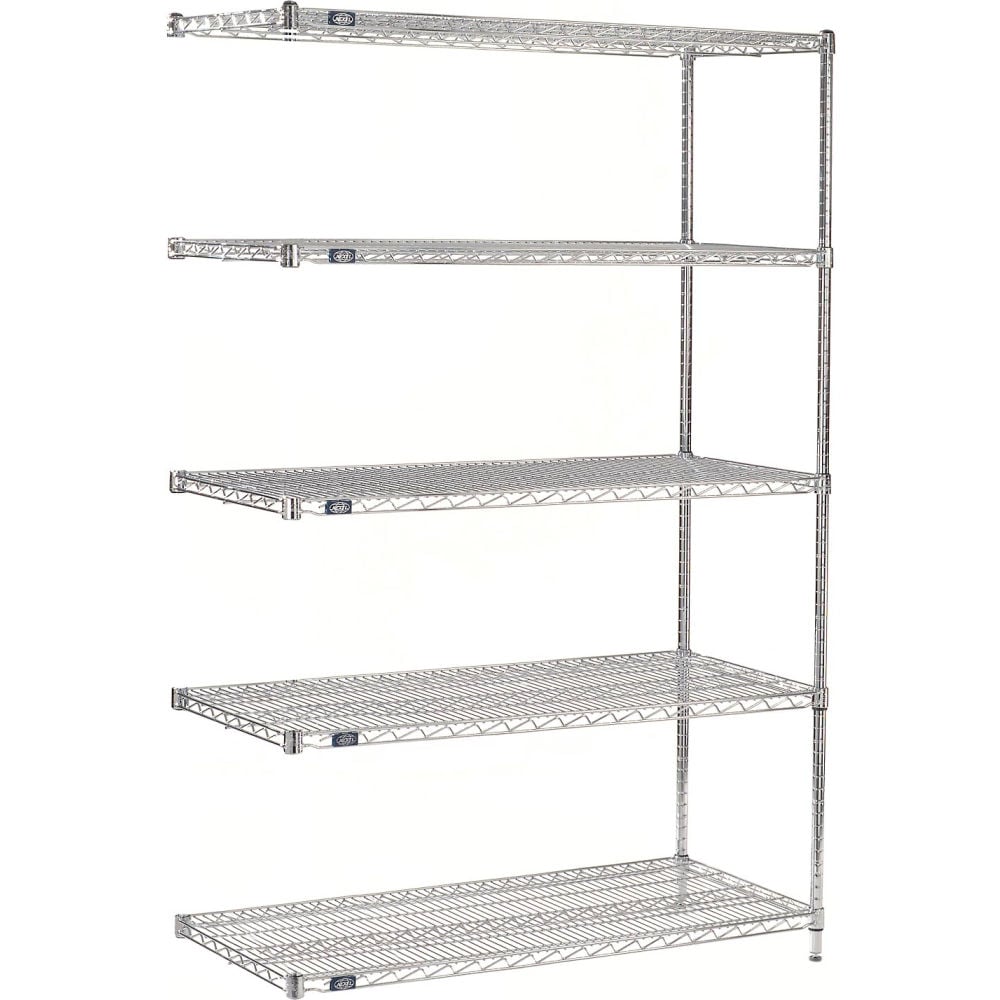 Global Industrial B3232449 Nexel 5 Shelf Chrome Wire Shelving Unit Add On - 54 x 18 x 96 in.